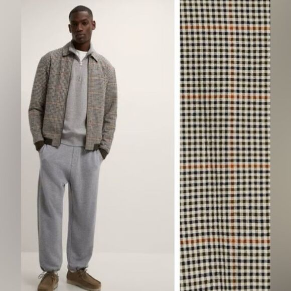 #141 ZARA Mens Plaid Cotton Bomber Jacket